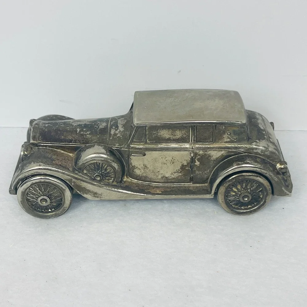 Vintage 1937 Rolls Royce Phantom Metal Coin Bank Silver Tone Die Cast Car 5.5in